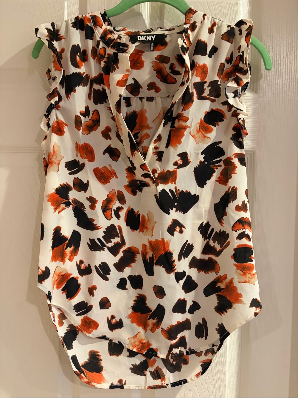 DKNY White Camisole with Orange and Black Brushstroke Print-XS